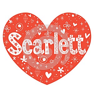 Scarlett female name decorative lettering type heart shaped design photo