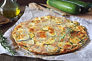 Scarpaccia, Italian cuisine. Thin zucchini pie and olive oil
