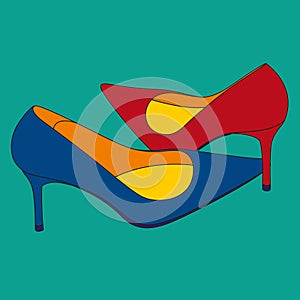 Scarpin high heels. Pop art shoe image.
