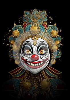 scarry clown face isolated on black background