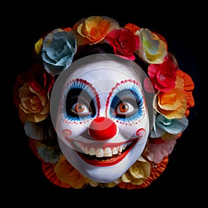 scarry clown face isolated on black background