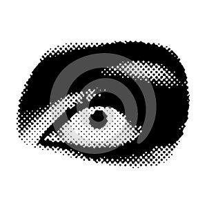 Scarry eye with halftone effect. Vector illustration.