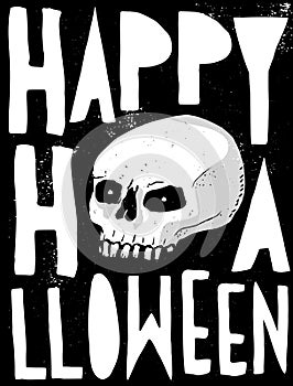 Scary Abstract White Human Skull for Halloween Card, Poster and Decoration.