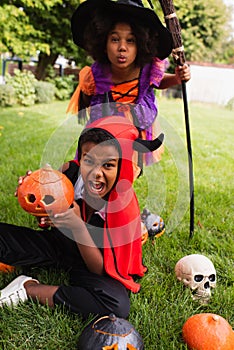 scary african american siblings in halloween