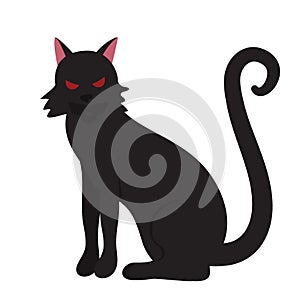 Scary black cat with red eyes cartoon illustration