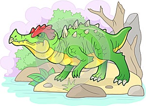 Scary carnivorous dragon went hunting, funny illustration