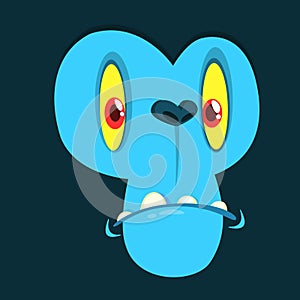 Scary cartoon monster face avatar. Vector blue monster yeti.