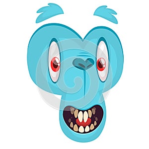 Scary cartoon yeti bigfoot face avatar. Vector blue monster.