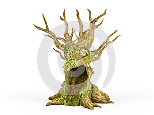 Scary dead tree with creeping plant isolated on white background, 3D rendering