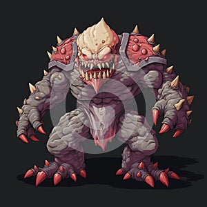 Scary Demon Boss: Dark Beige And Crimson 2d Game Art