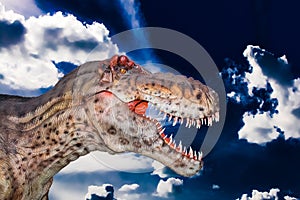 A Scary Dino gigantosaurus in a dark sky