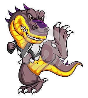 Scary Dinosaur character with karate pose