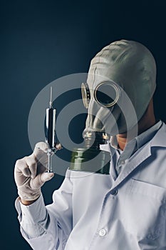 A scary doctor in gas mask