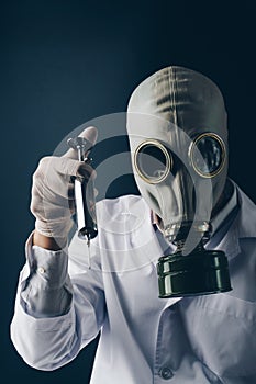 A scary doctor in gas mask