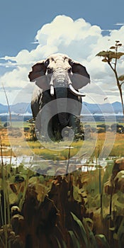 Scary Elephant Fantasy Illustration In Angura Kei Style photo