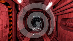Scary empty spaceship alien corridor animation. 3d rendering