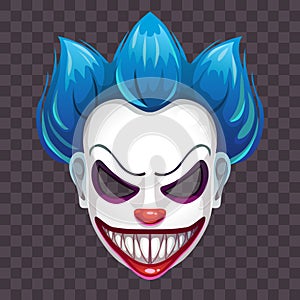 Scary evil clown mask on the transparent background.