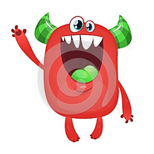 Scary excited cartoon monster. Vector Halloween red monster. Big set of cartoon monsters