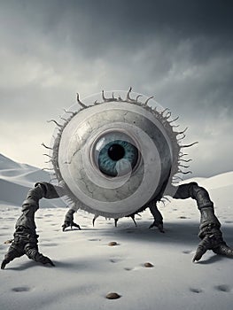 Scary Eye head with Arm and legs, Eye Digital artwork, 3D Illustration