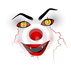 Scary face - creepy clown on the white background