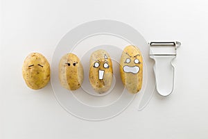 potatoes with scared cartoon faces