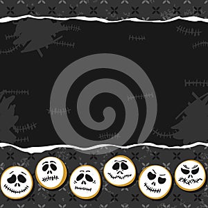 Scary faces Halloween horizontal card poster with bottom border