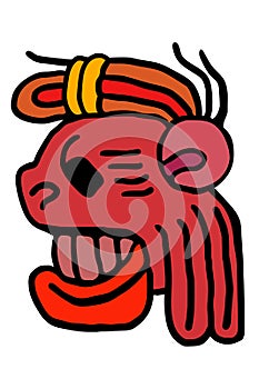 Scary feline head character icon, inspired by a Mayan glyph.