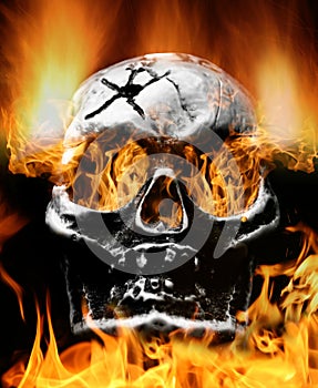 Scary flaming skull