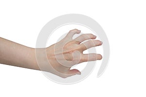 Scary, frightening, scratching hand isolated on white background.