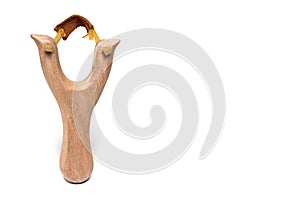 scary frontal view wooden slingshot white background