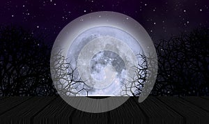 Scary full moon and starry sky illustration design background