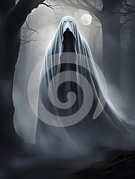 scary ghost on a dark background, Ai Generated