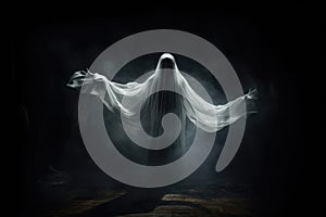 Scary ghost on dark background. Generative AI