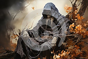 Scary ghost in the forest. Halloween concept. 3d rendering Generative AI Generative AI