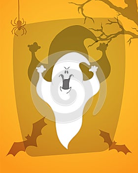 Scary ghost. Halloween poster background card.