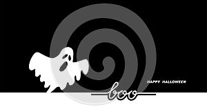 Scary ghost negative black white vector background illustration. Happy Halloween background, banner. Ghost says boo