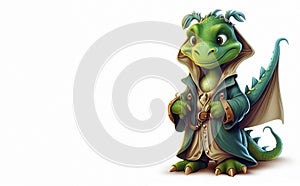 Scary green oriental fairy tale dragon wizard in an antique costume on a white background