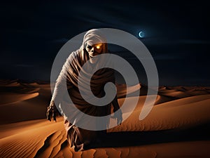 scary halloween background with ghost and dead man in desert, Ai Generated