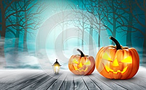 Scary Halloween background with pumpkins