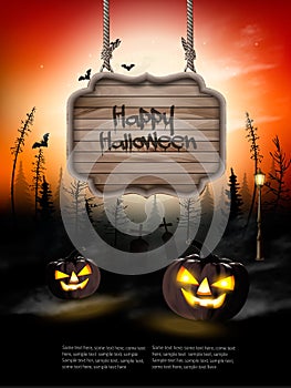 Scary Halloween background with pumpkins