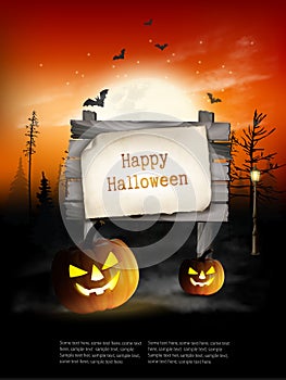 Scary Halloween background with pumpkins