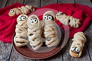 Scary halloween food meatball sausage mummies