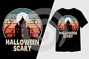 Scary Halloween Night Retro Vintage T Shirt Design