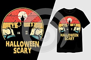 Scary Halloween Night Retro Vintage T Shirt Design