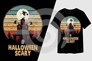 Scary Halloween Night Retro Vintage T Shirt Design