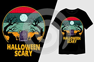 Scary Halloween Night Retro Vintage T Shirt Design