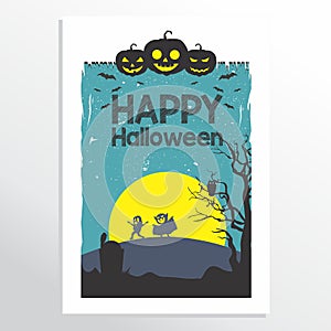Scary Halloween Party invitation, card, background, poster. Vector illustration