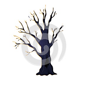 Scary halloween tree in cartoons style. Vector illustration. Isolated