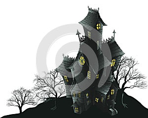 Scary haunted house and trees illustration