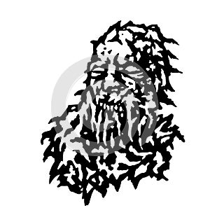 Scary head of zombie with bleeding from the mouth of mucus. Vector illustration.